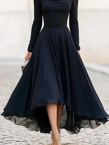 Draped Bateau Neck High-Low Maxi Dress