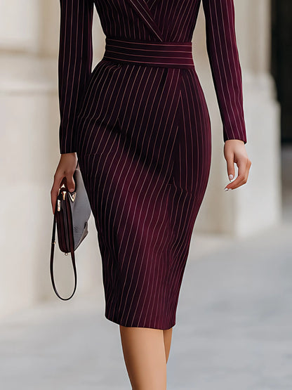 Pinstripe Wrap Blazer Midi Dress