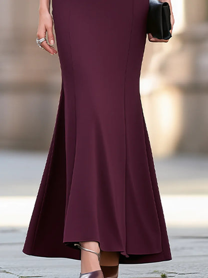 Elegant Draped Asymmetric Off-Shoulder Mermaid Evening Maxi Dress