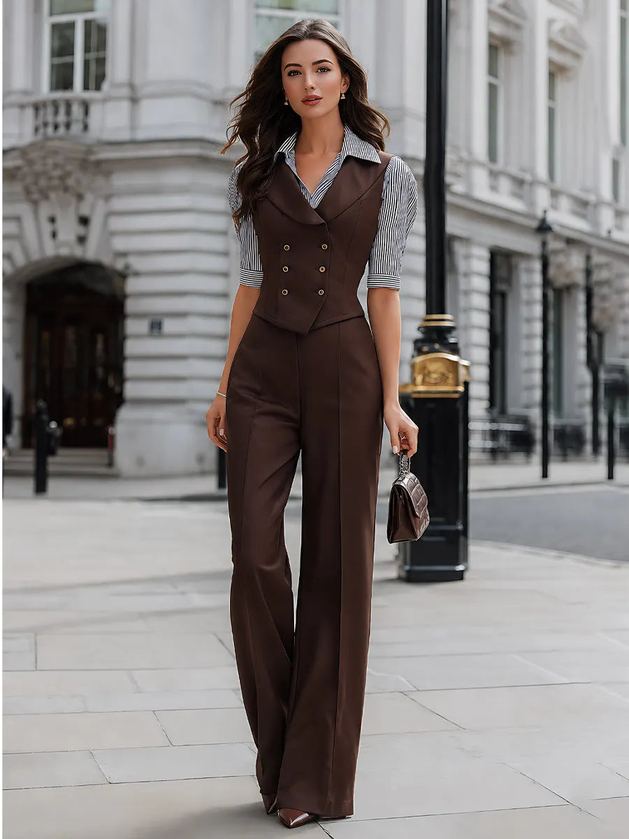 Layered-Look Waistcoat Top And Wide-Leg Trousers Set