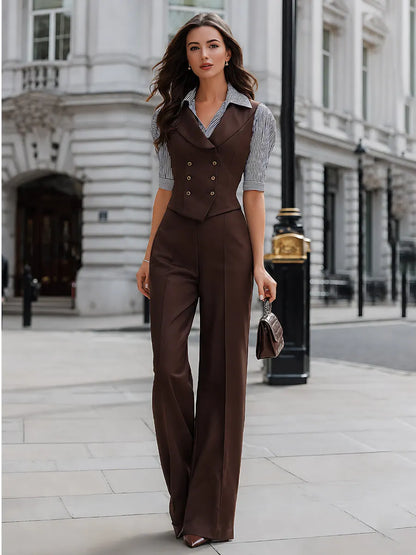 Layered-Look Waistcoat Top And Wide-Leg Trousers Set