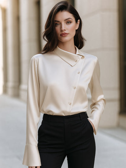Asymmetrical Collar Satin Blouse