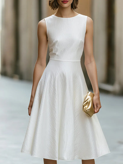 Minimalist Sleeveless Textured Finish Fit-and-Flare Midi Dress