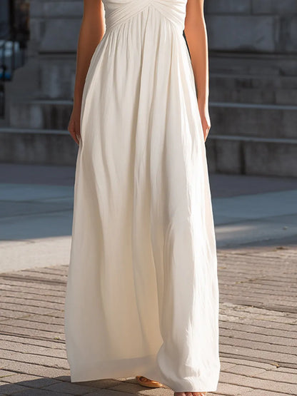 Ruched Halter-Neck Flowing Maxi Dress