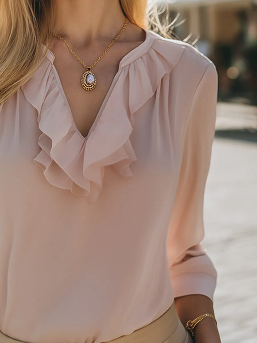 Elegant Ruffle Trim Chiffon Blouse