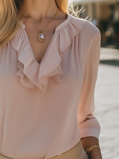 Elegant Ruffle Trim Chiffon Blouse