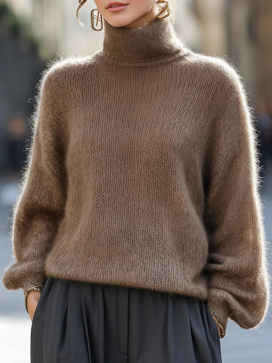 Soft Mohair-Blend Turtleneck Oversized Sweater