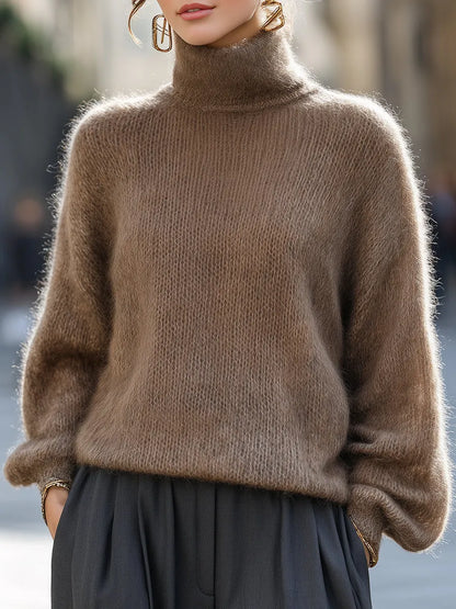 Soft Mohair-Blend Turtleneck Oversized Sweater