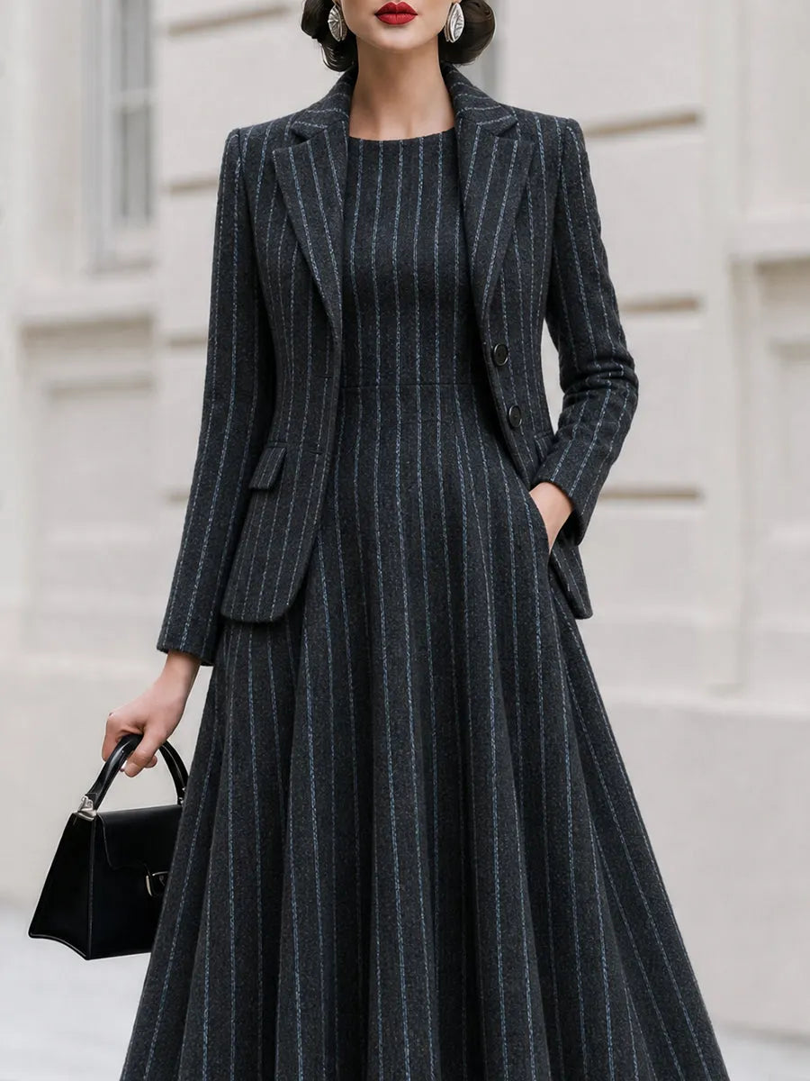 Blazer & Sleeveless Fit & Flare Midi Dress 2-Piece Co-Ord Set