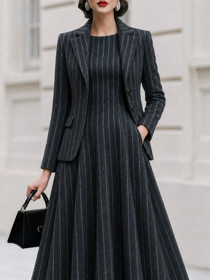 Blazer & Sleeveless Fit & Flare Midi Dress 2-Piece Co-Ord Set