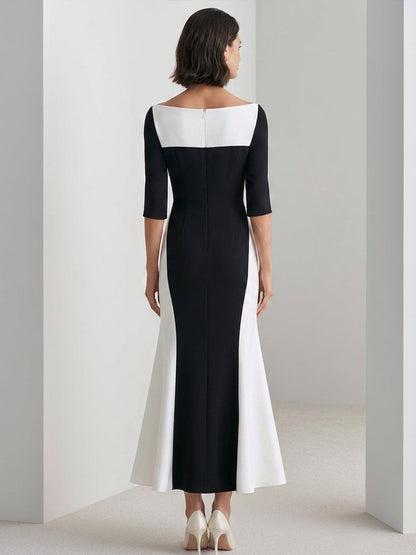 Colorblock Bateau Neck Mermaid Evening Gown