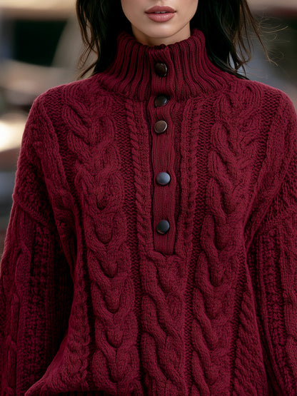 Cable Knit Mock Neck Sweater And Skirt Two-Piece Set