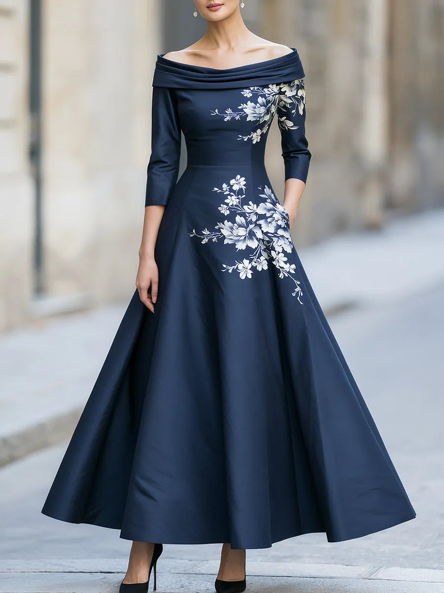 Floral Print Off-Shoulder A-line Midi Dress