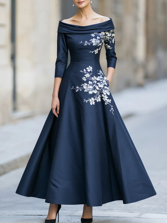 Floral Print Off-Shoulder A-line Midi Dress