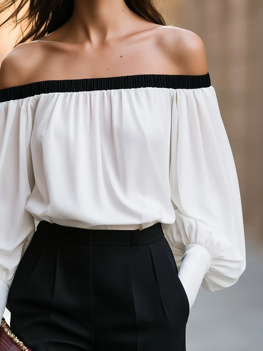 Elegant Off-Shoulder Balloon Sleeve Blouse