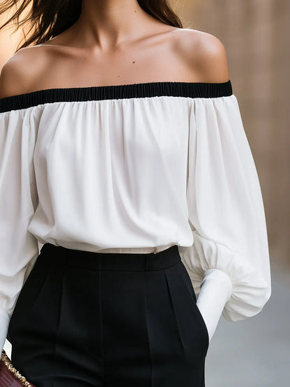 Elegant Off-Shoulder Balloon Sleeve Blouse
