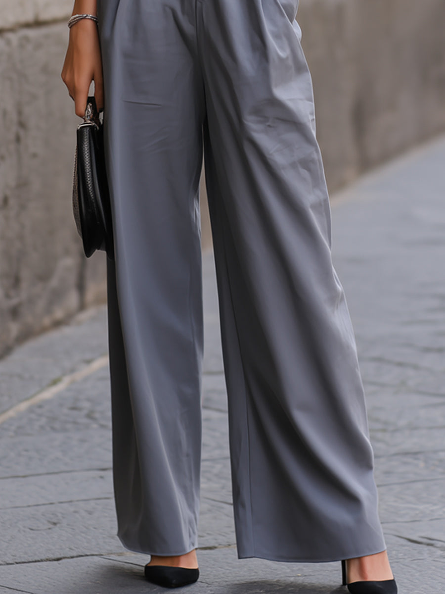 Asymmetric One-Shoulder Cropped Top & Wide-Leg Trouser Set