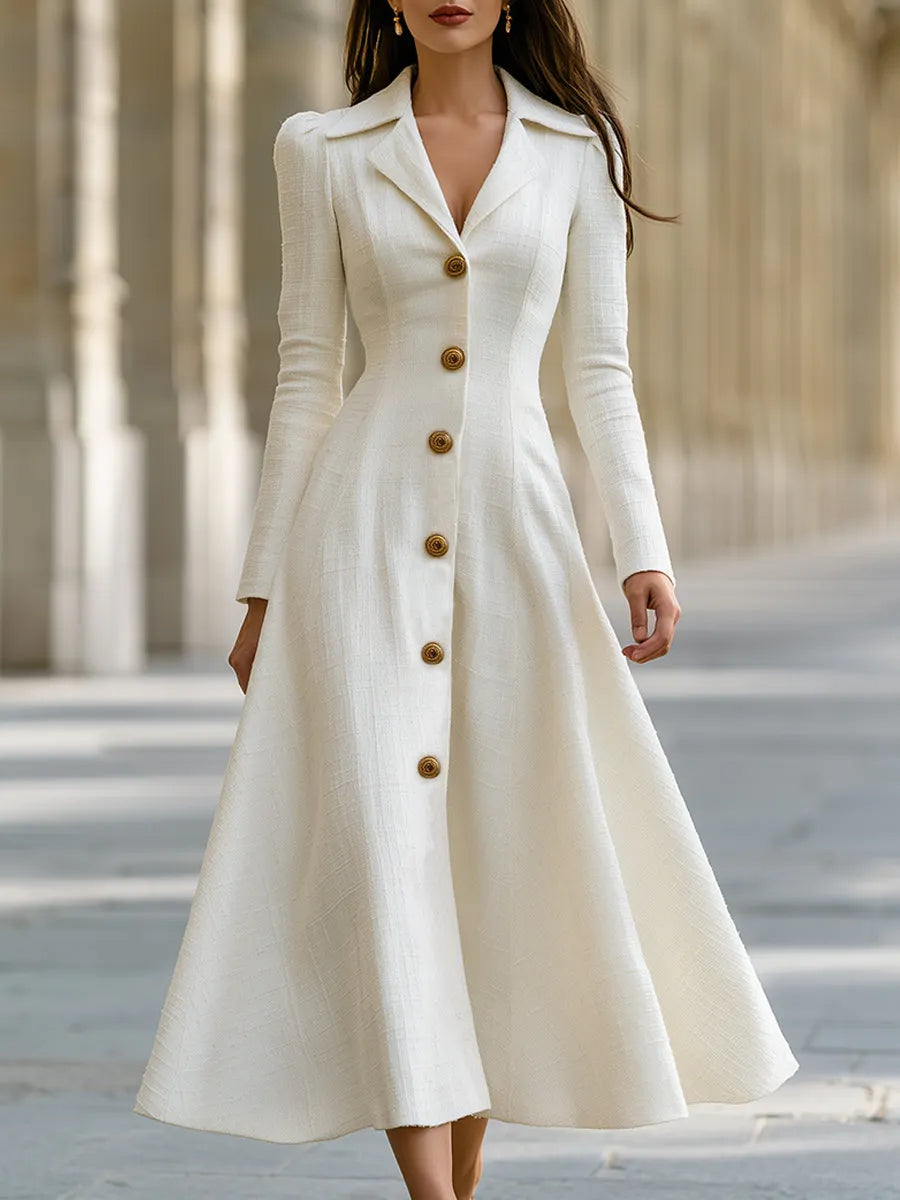 Tweed Textured Button-Up A-line Midi Dress