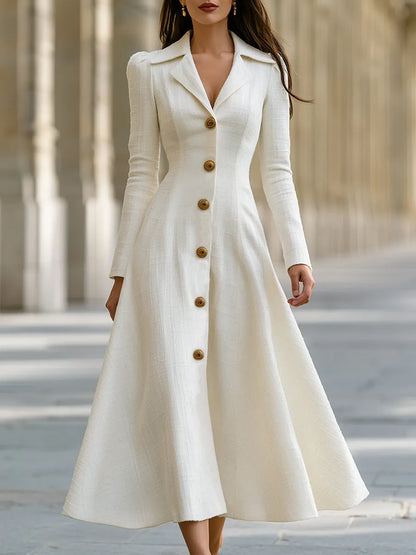 Tweed Textured Button-Up A-line Midi Dress