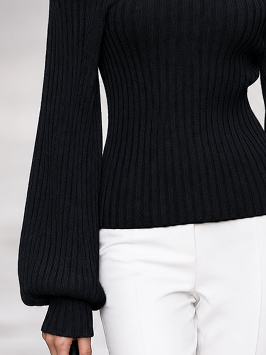 Sheer Mesh Yoke Off-Shoulder Ribbed Knit Sweater