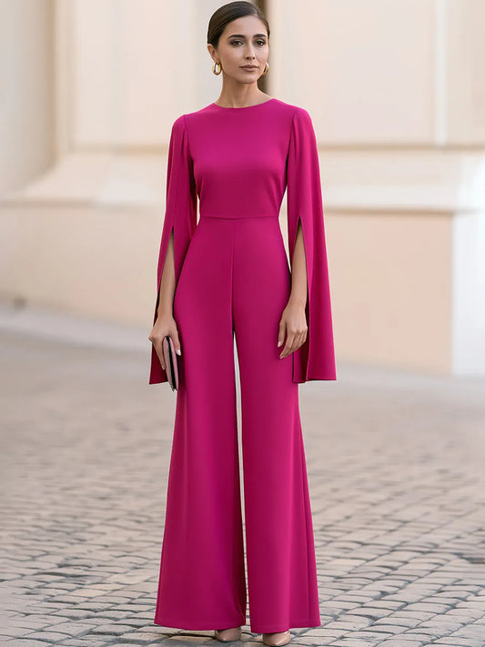 Split Cape Sleeve Wide-Leg Jumpsuit
