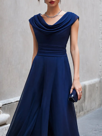 Elegant Cowl Neck Sleeveless Flowing Midi Dress