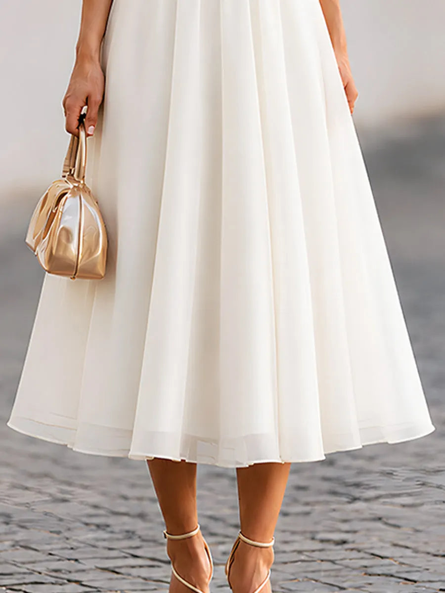 Elegant Draped Sleeve Midi Dress With Fitted Waist