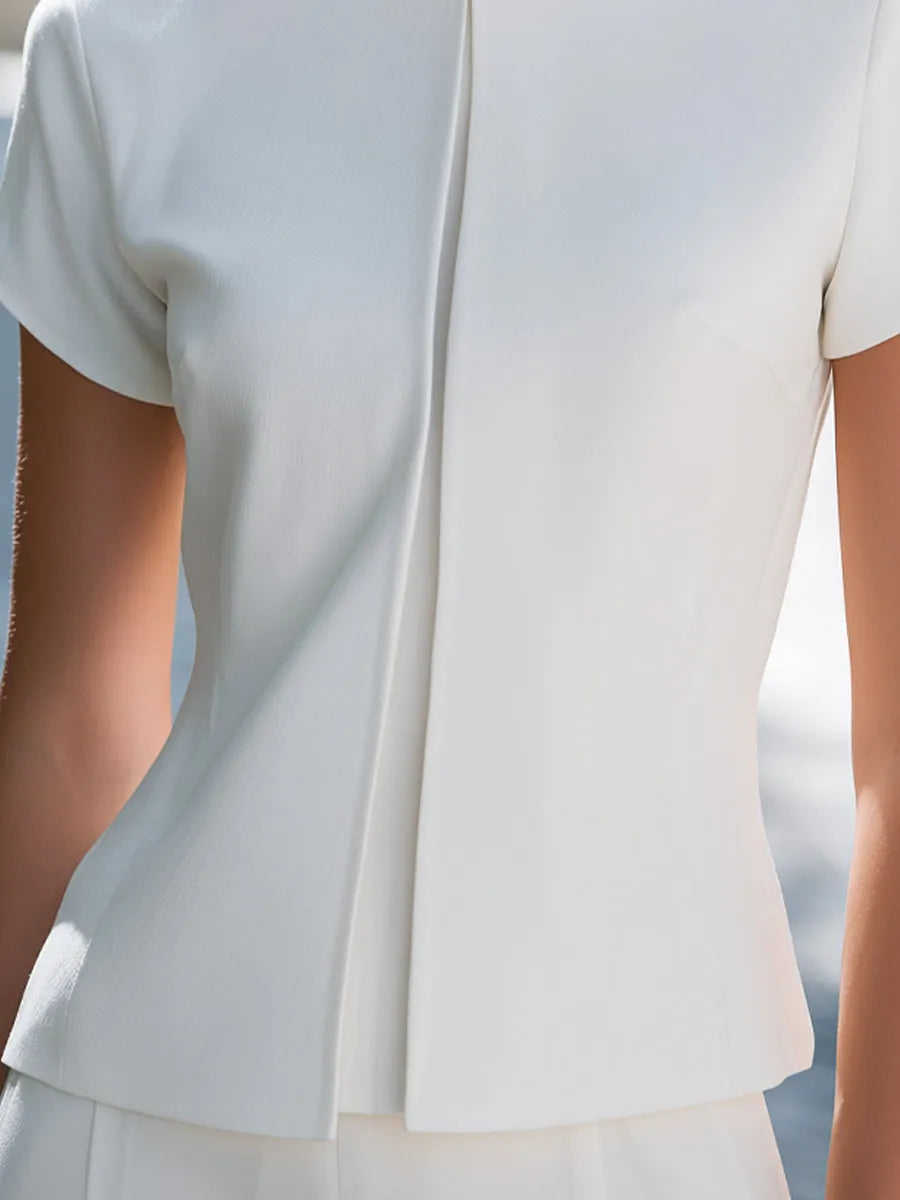 Sculpted Mandarin Collar Short-Sleeve Tailored Top