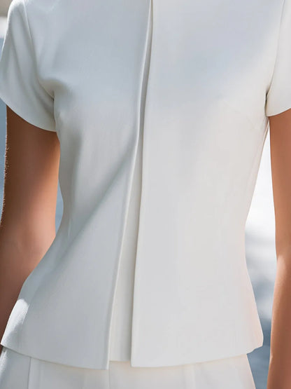 Sculpted Mandarin Collar Short-Sleeve Tailored Top