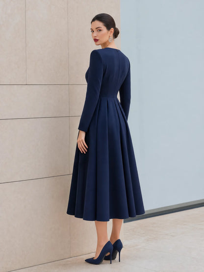 Elegant Pleated Waist A-Line Midi Dress