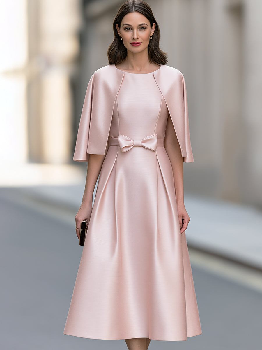 Elegant Two-Piece Set: Cropped Cape-Style Dress With Bow Detail