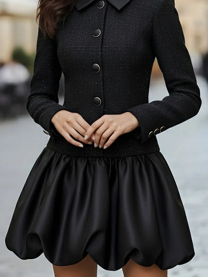 Tweed And Satin Bubble Hem Dress