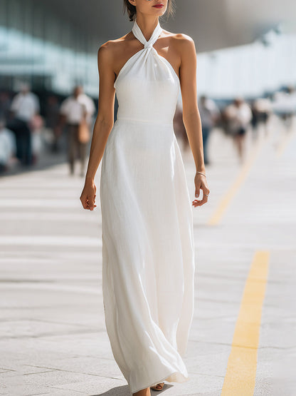 Twist Halter Neck Flowing Maxi Dress