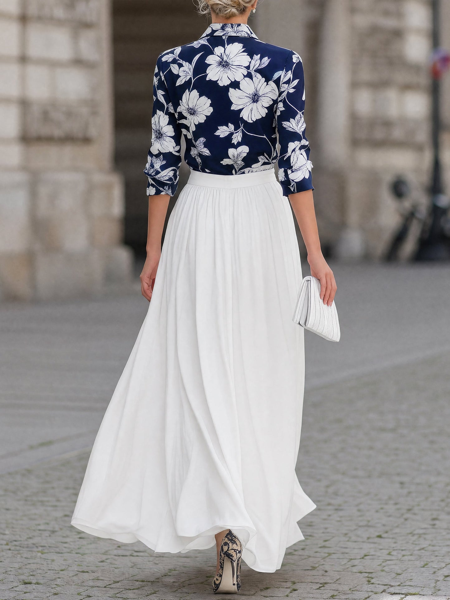 Floral Print Button-Down & High-Waisted Maxi Skirt Set