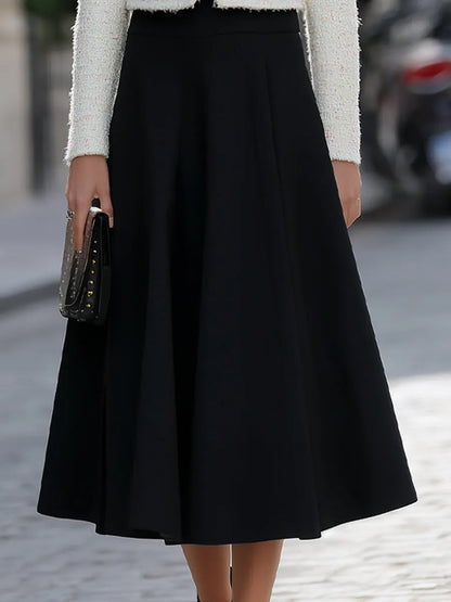Textured Tweed Cropped Jacket And Flared Midi Skirt Set