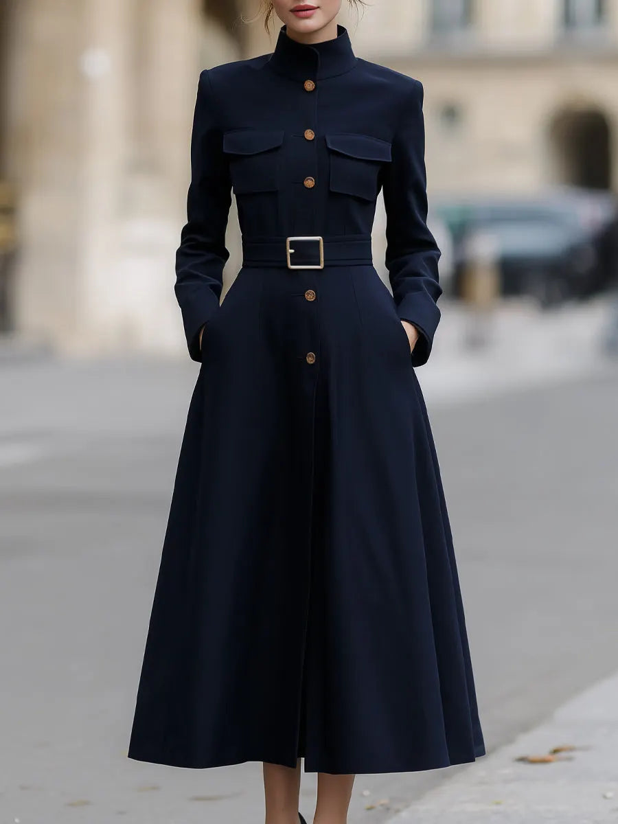 Utility-Inspired Belted Mock-Neck Maxi Dress