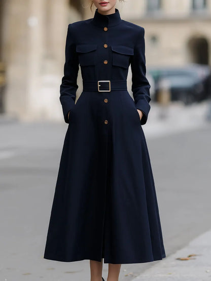 Utility-Inspired Belted Mock-Neck Maxi Dress