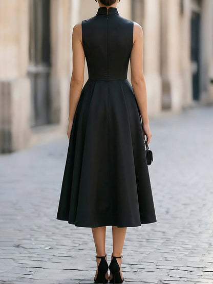 Mandarin Collar Sleeveless Fit & Flare Midi Dress