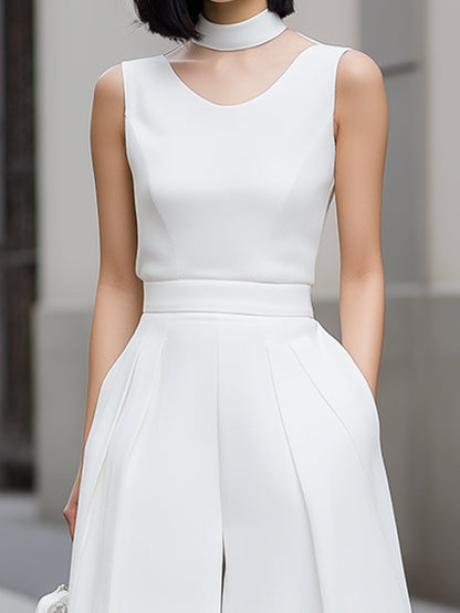 Sleeveless Mock Neck Wide-Leg Jumpsuit