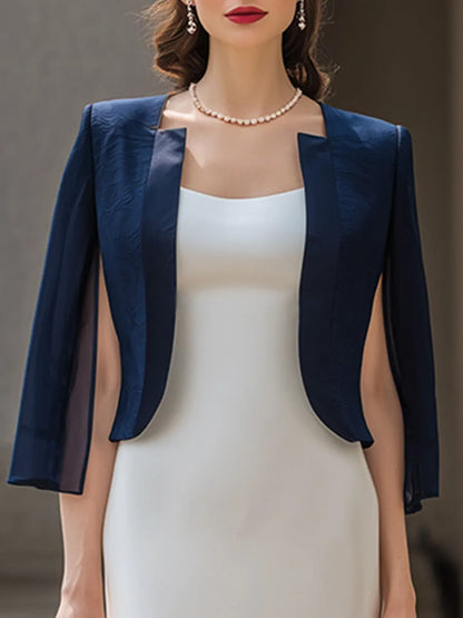 Jacquard Mesh Sleeve Cropped Jacket & White Square Neck Pencil Midi Dress Two-Piece Set