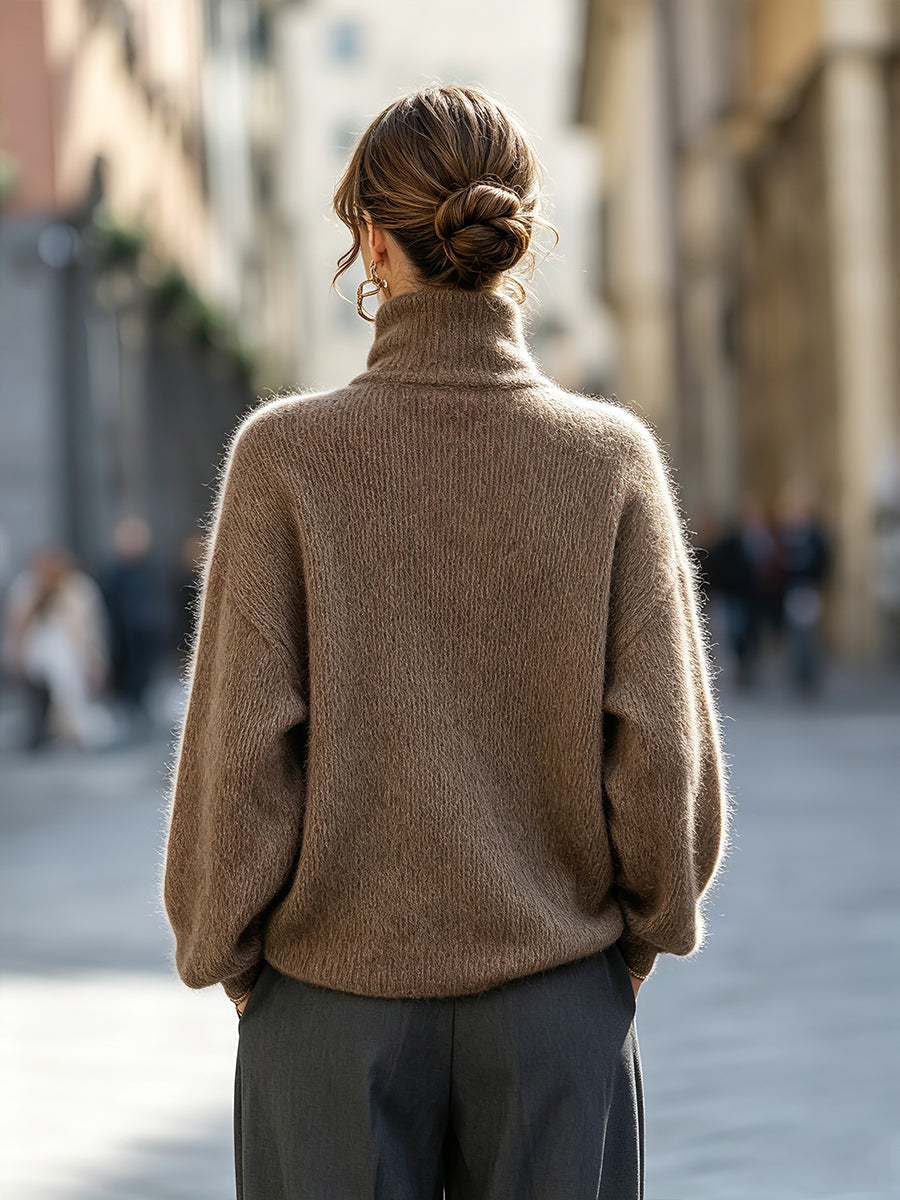 Soft Mohair-Blend Turtleneck Oversized Sweater