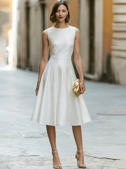 Minimalist Sleeveless Textured Finish Fit-and-Flare Midi Dress