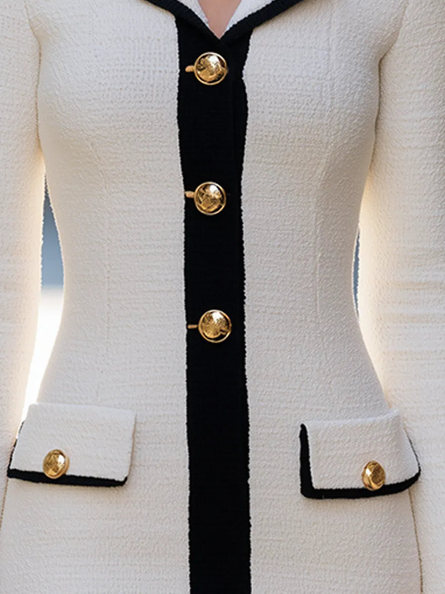 Elegant Contrast Trim Tweed Blazer Dress