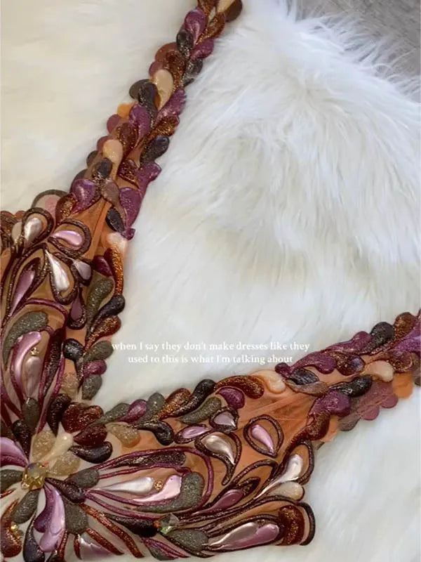 Sequinned Flower Embroidered Sleeveless waistedless chiffon splicing Evening Maxi Dresses