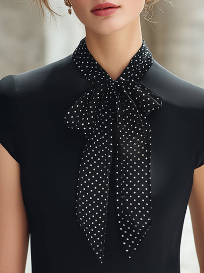 Polka-Dot Bow-Tie Neck Sculpted Top