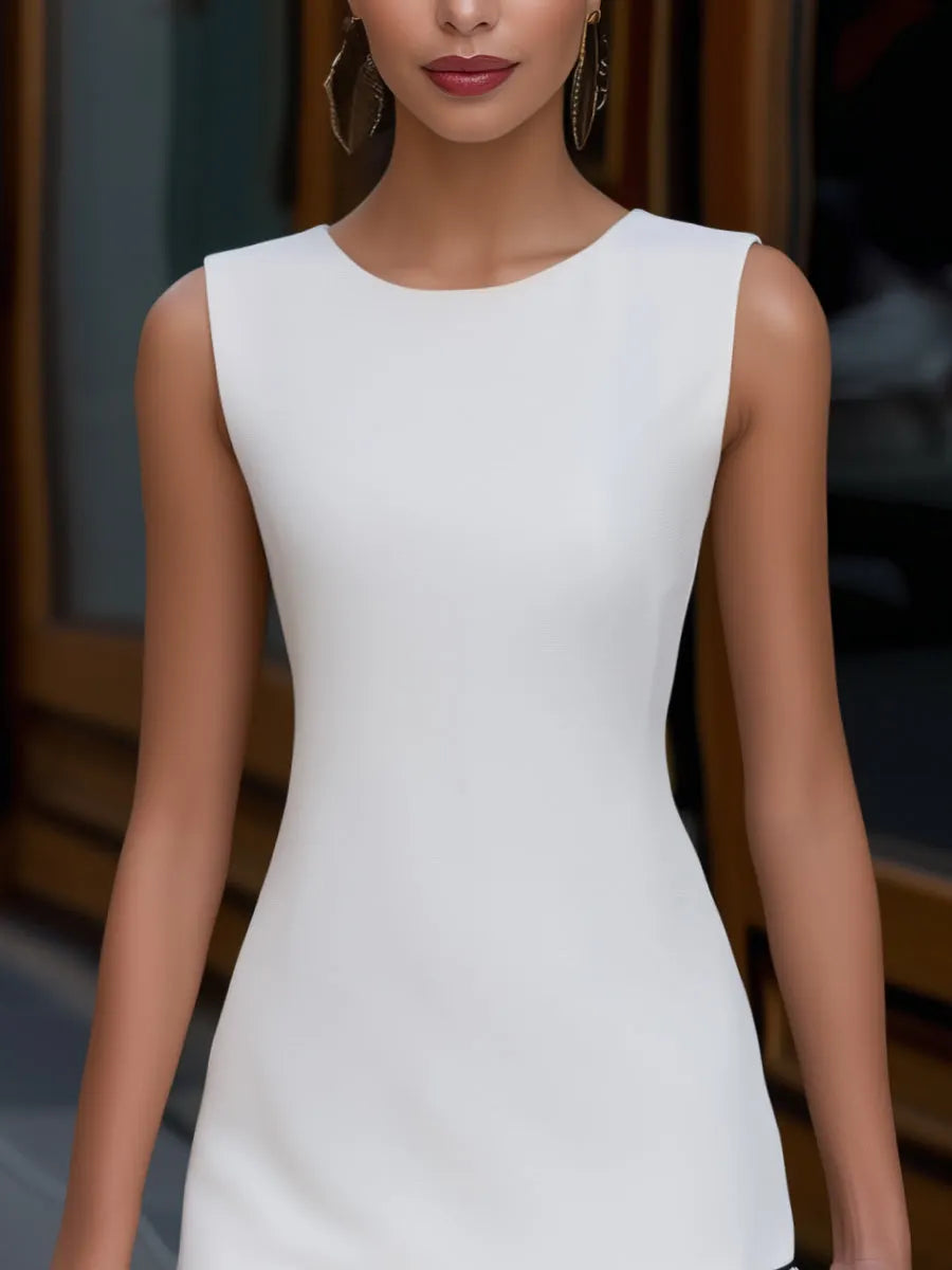Contrast Trim Tiered Hem Sleeveless Mini Dress