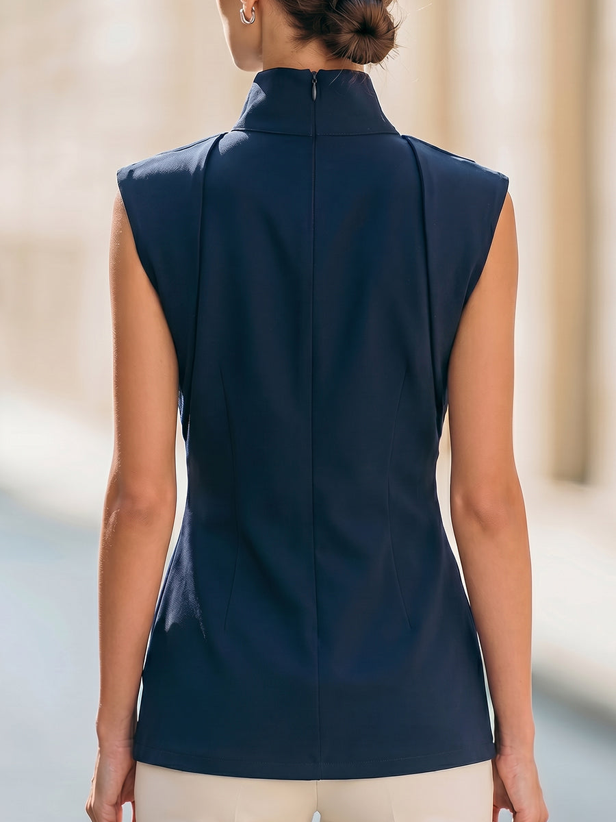 Sleeveless Turtleneck Top With Eyelet Detail
