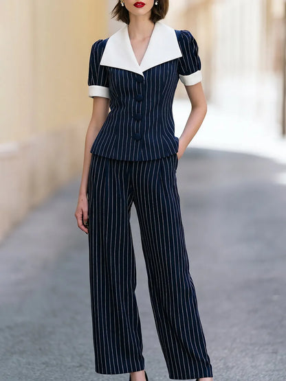 Navy Blue Pinstripe Two-Piece Suit