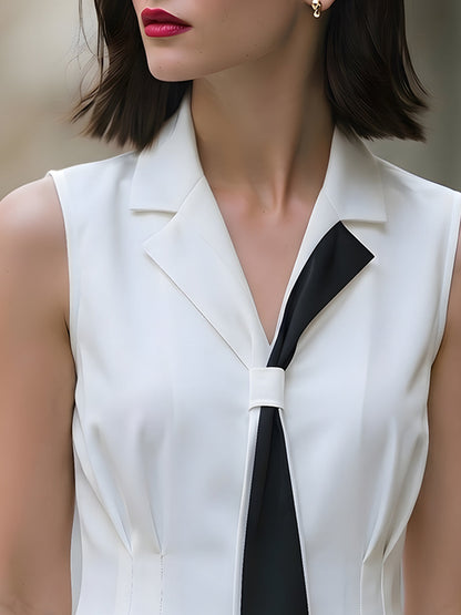 Sleeveless Blouse With Contrast Black Tie Detail