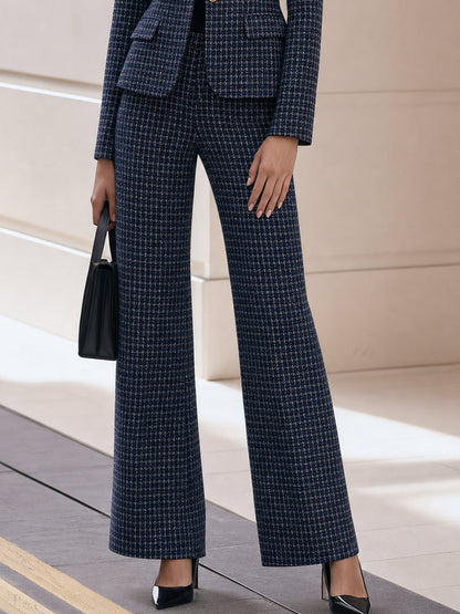 Notched Lapel  Blazer & High Waist Flare Trousers Two-Piece Suit